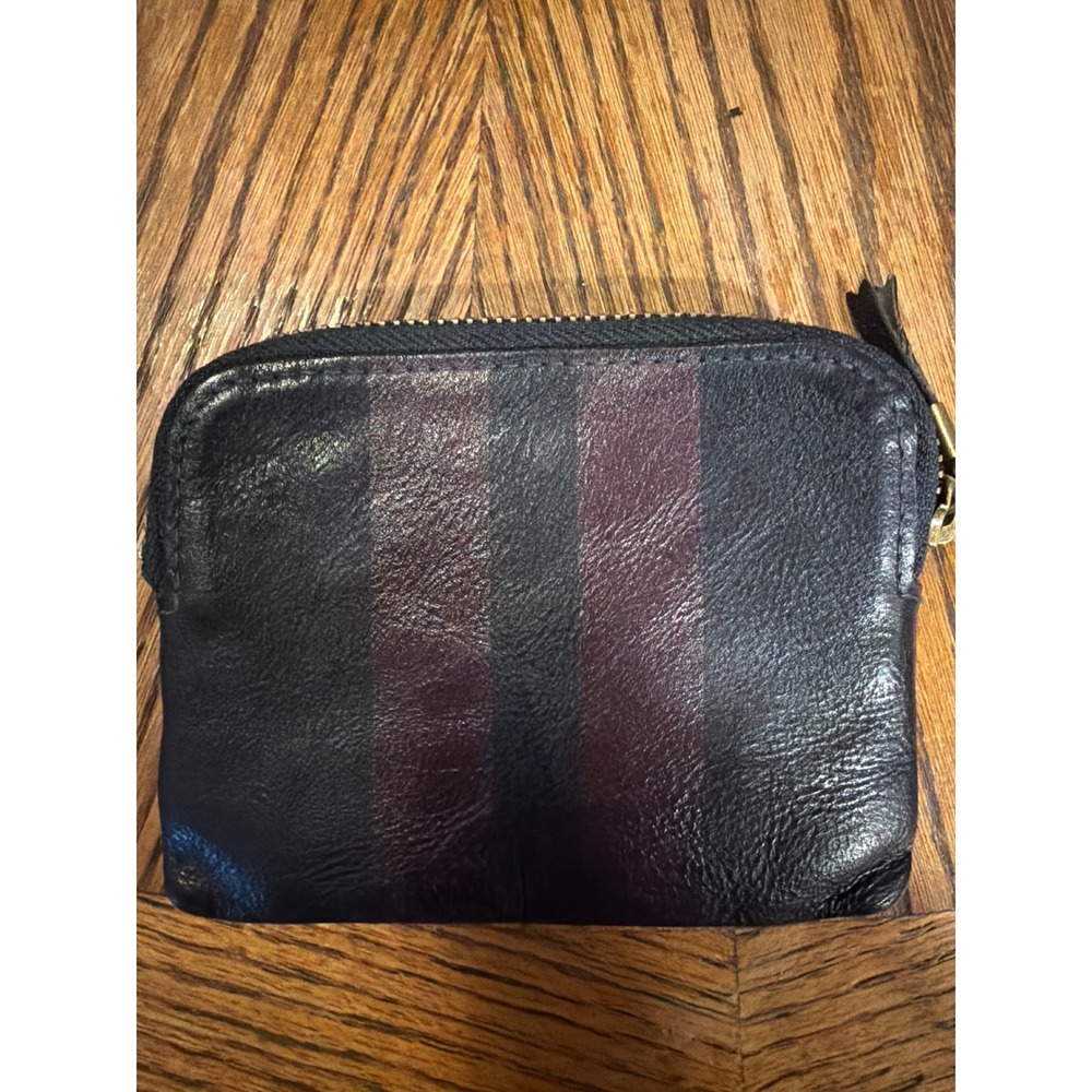 Madewell Leather Zip Pouch Navy Blue Burgundy Striped Small Card Case Wallet